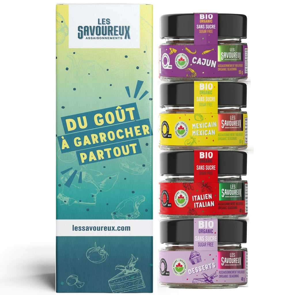 BOITE - CADEAU - 4 petits pots au choix - Assaisonnements et épices - Les Savoureux