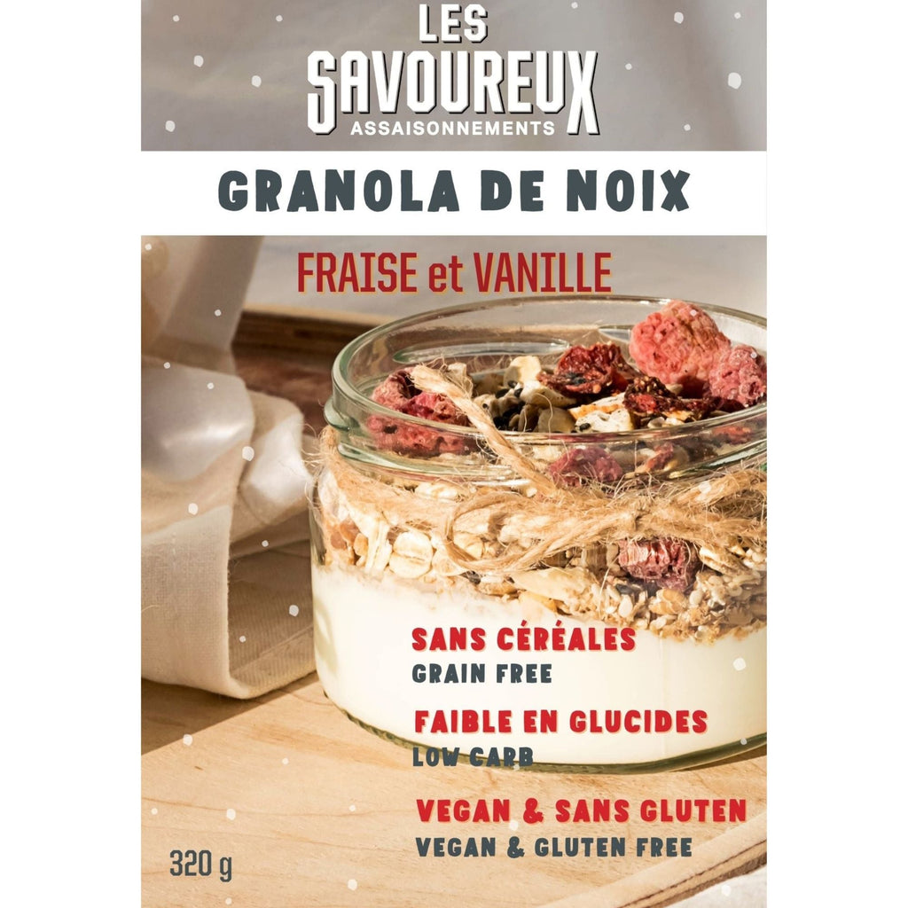 **NOUVEAU PRODUIT** GRANOLA DE NOIX FRAISE-VANILLE- 320g - Les Savoureux